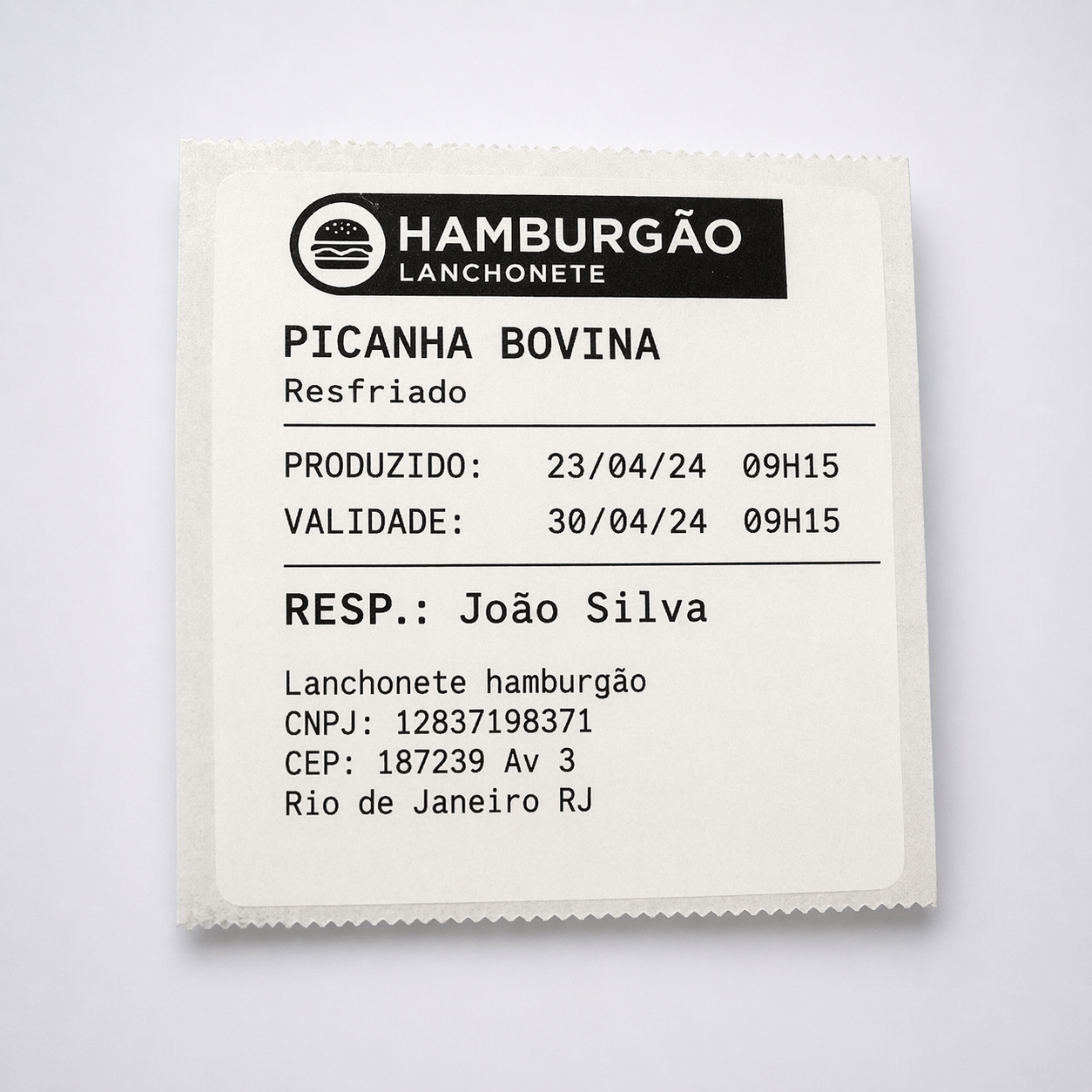 Etiqueta impressa pelo sistema